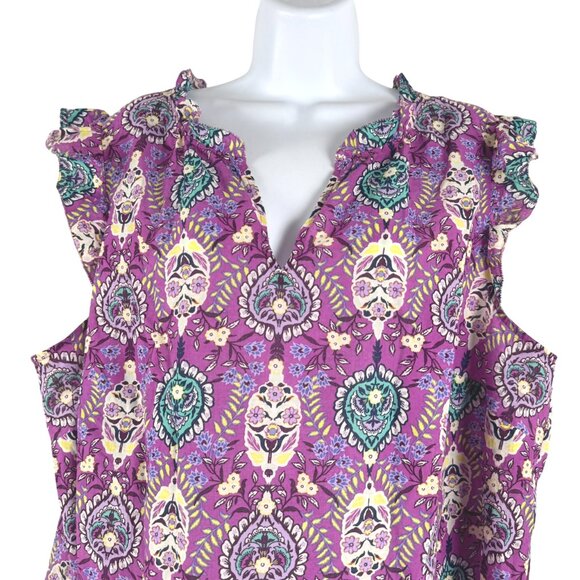 Talbots Top 2X Floral Ruffle Sleeve Floret Medallion Multicolored NWT TP-3415 - Picture 3 of 8